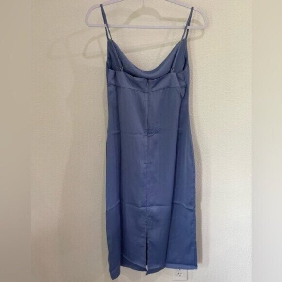 New WeWoreWhat Satin Feminine Midi Slip Dress Slit Romantic Contemporary Blue - Picture 8 of 11